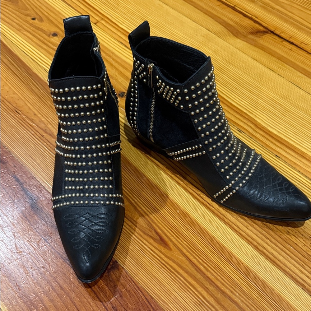 Anine Bing Black Studded “CHARLIE BOOTS- GOLD STUDS” Ankle Boots